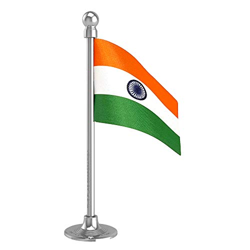 Image of The Flag Corporation Indian Car Dashboard Flag 2in x 3in With a Liquid Chrome Stainless Steel Base