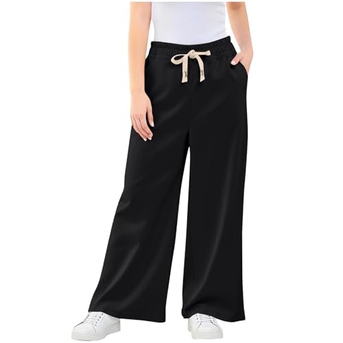 Kids Wide Leg Joggers Sweatpants Elastic Waist Casual Loose Cotton Athletic Pants with Pockets for Girls Boys 2-13 Years