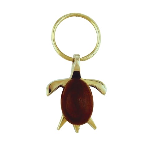 NKlaus Llavero de tortuga de latón y madera, 4 x 5 x 1,5 cm, decoración náutica 16124, dorado, M