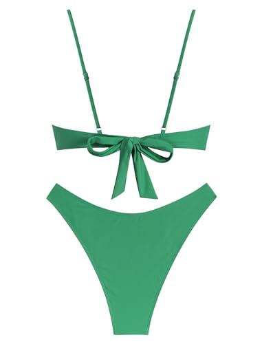 Image of ZAFUL Women High Cut Bikini Sets String Sexy Swimsuit Two Piece Underwire Bathing Suit Brazilian Cheeky Cut Out Cute Swimwear