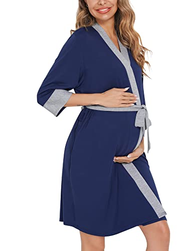Image of SWOMOG Maternity Robe Nursing Labor Delivery Gown Hospital Breastfeeding Dress Bathrobes Ladies Loungewear