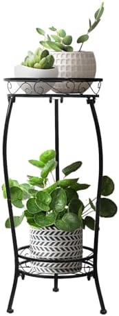 Soporte para plantas para interiores y exteriores, 2 niveles y 27 pulgadas de alto, soporte de metal para maceta, soporte para macetas, estante