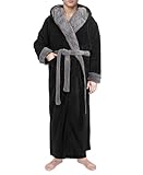 Yoimira Mens Robe with Hood, Big and Tall Plush Fleece Long Robe for Men Full-Length Bathrobe Cozy and Warm With Pockets