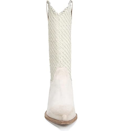 Sam Edelman Brenda Off White Stacked Heel Pointy Toe Woven Mid-Calf Western Boot4