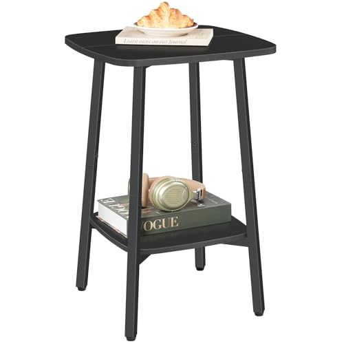 HOOBRO Side Table, 2-Tier Square Sofa End Table, Small Storage Nightstand, for Small Spaces, Living Room Bedroom Accent Table, Black BB181BZ01