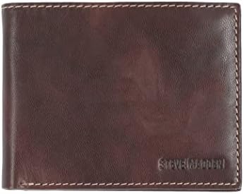 Steve Madden Men's Slim Leather Wallet with Extra Capacity Attached Flip Pockets