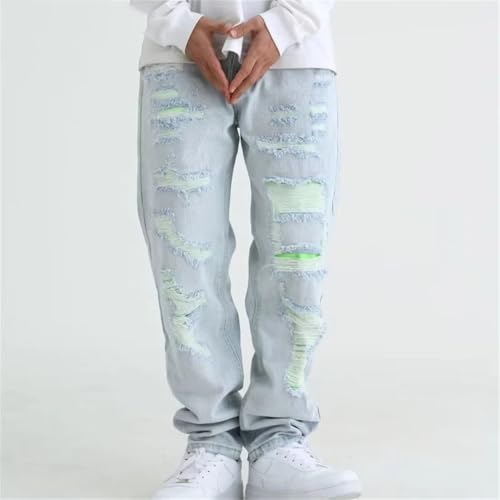 Men Top Washed Light Personalized Hole Patch Cloth Casual Denim Solid Hollow Out Jeans3