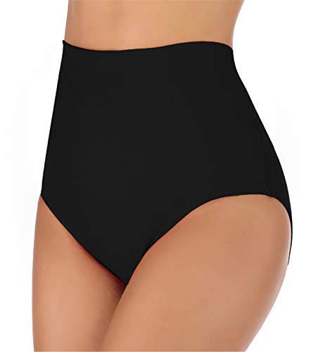 PANAX Damen Hoche/Niedrige Taille Dreiecksbadehose Bademode Tankini Bottom mit Hoche elastischem Material Schwarz, Größe XL Cover