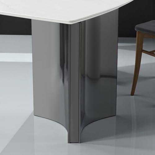 Image of The Attic Lunar Crest Ceramic Dining Table with Curved Titanium Base - Modern Luxury Rectangular 6 Seater Dining Table for Home & Hospitality