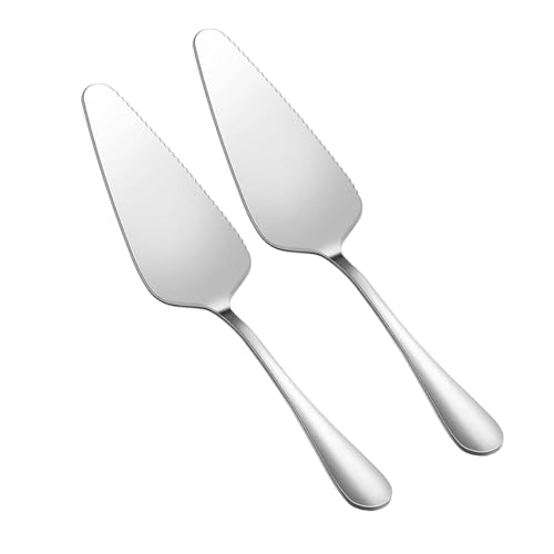 KEQAR 2 Pcs Pala Tartas, Servidor de Pastel de Acero Inoxidable Pulido, Cuchillo con Borde Dentado Fino y Mango Ergonómico, Versátil Pizza, Queso y Más, Ideal Cocina, Restaurante y Fiestas