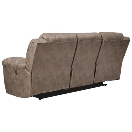 Image of Signature Design by Ashley Stoneland Reclining Sofa, Dual-Sided Manual Recliner Couch with Faux Leather Upholstery, Wall Hugger Comfort for Living Room Seating, 90 Inches Wide, Brown