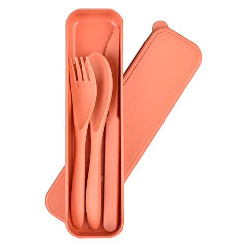 Cubiertos de plástico reutilizables con estuche, juego de utensilios oscuros portátiles para niños y adultos, vajilla para camping, apto para lavavajillas(naranja)