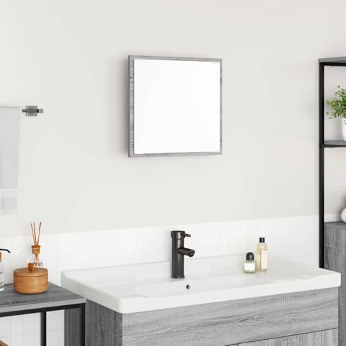 QJBSAVVA LED Badezimmerspiegel Grauer Sonoma Rahmen 40x37x8.5 cm Moderner Schmink- und Wandspiegel mit USB-Beleuchtung Kaltweiß Mattes Sicherheitsglas für Badezimmer und Ankleideraum