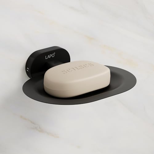 Image of LAPO Single Soap Holder for Bathroom, 304 Stainless Steel Soap Dish with Drain Tray, Wall Mounted Rust Resistant Bathroom Accessories, Black Finish,25 Years Warranty, Pack of 1 - KIK