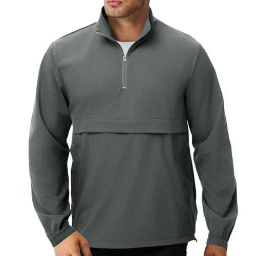 Image of EDITCOZY Men's Lightweight Quarter Zip Pullover Casual Windbreaker for Running Golf Jackets with 3 Pockets