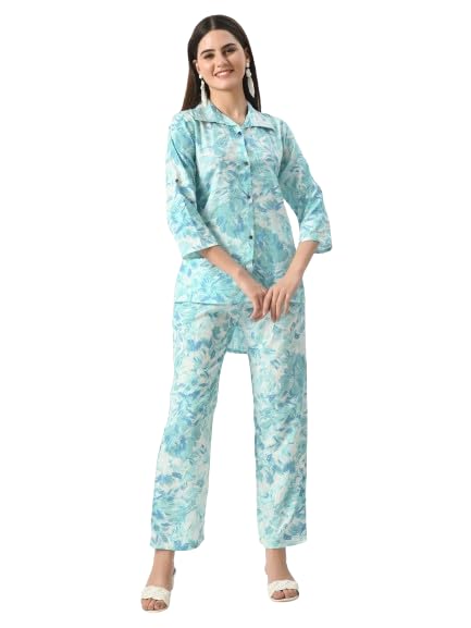 Image of Neysa Floral Print Cord Set (Shirt & Bottom Set) for Girls & Women | Women Flower Print Set | Women Printed Palazzo Set | Women Shirt Set | Women Cord Set.