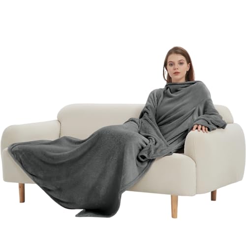 viceroy bedding Wearable TV Blankets With Sleeves Ultra Soft Warm Thermal Fleece Blanket for Couch Sofa Bed Cosy Oversized Fleece Snuggle Throw (Grey)