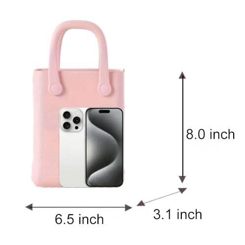 Mini Rubber Beach Tote Bag, 6.5''x8.0''x3.1''(L/H/W), Waterproof Beach Bag with Random Charms3