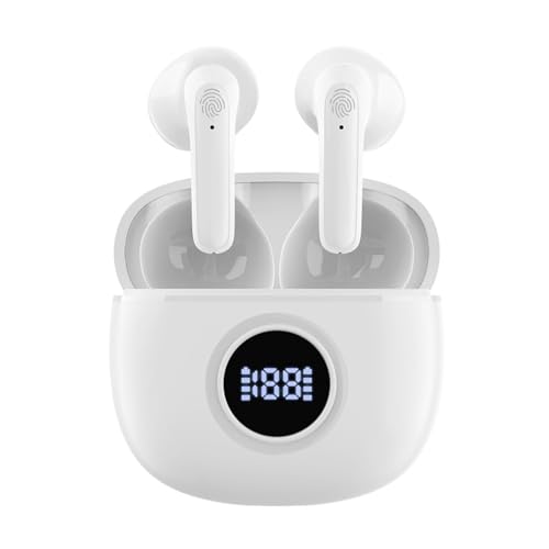 Wireless Earbuds,30H Playtime Bluetooth 5.3 Headphones LED Power Display Headphones Bass Stereo,Wireless Charging Case IPX6 Waterproof Stereo Headphones in Ear Built in Mic for Android iOS (White)