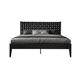 Queen Size Solid Wood Platform Bed Frame, Headboard & Footboard, Centre Metal Legs, 12 Durable Slatted Structure, No Box Spring Needed, Noise-Free & Anti-Slip, Easy Assembly, Ebony Oak Finish ORQ-35