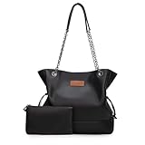 Montana West Wrangler Purse Tote Bag for Women 2PCS Shoulder Bag Set Purses and Handbags Drawstring Hobo Bag with Chain Straps WG303-8133BK