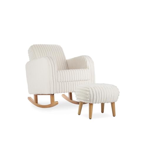 Image of CuddleCo Etta Nursing Chair & Foot Stool with Wide Armrests - Ergonomic Cuddle Chair for New Parents, Deep Cushioning for Ultimate Comfort and Relaxation (Cream)