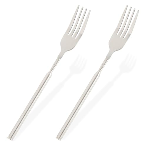 2PCS Extendable Fork Stainless Steel, Telescopic Fork with Adjustable Length Up to 63.5cm, Portable Retractable Long Handle Forks for Barbecue Camping Travel Outdoor Cooking Dining Picnic