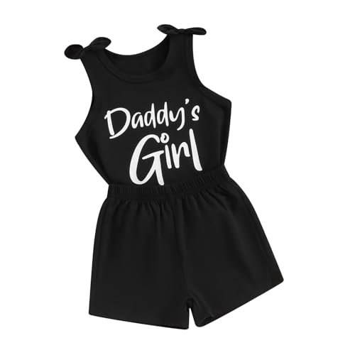 Image of Toddler Little Girl Clothes Summer Sleeveless Daddys Girl Letter Tank Tops Shorts Set 2Pcs Kids Casual Outfits