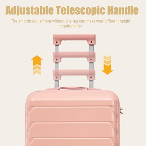 Image of 20 Inch ABS Hard Shell Travel Checked Luggage With Combination Lock, Pink