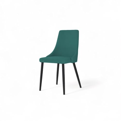 Image of Finch Fox Taskpro Modern Unique Velvet Upholstered Seating Living Room Dining Chair with Black Metal Legs in Teal Blue Color