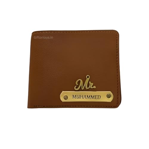 Image of Customised Original Leather Wallet for Men with Name, Personalized Purse (Tan Color) Unique, Gift for Brother, Husband, Boyfriend, Father, New Year, Birthday, Anniversary, Valentine's Day