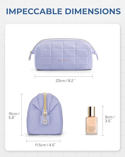 Image of BAGSMART Makeup Bag Cosmetic Bag Wide Open, Purple, M, Wide-open Travel Makeup Bag With Puffy Padded and Rectangular Quilted