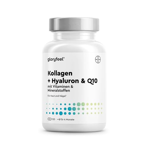 Kollagen + Coenzym Q10 + Hyaluronsäure - 120 Kapseln - Premium Marine Collagen Hydrolysat (Typ 1) - Mit Zink, Magnesium, Vitamin B12, D3, A & C - Sorgfältig laborgeprüft