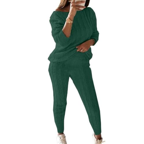 Womens Fall Cable Knit Set Plus Size Crew Neck Pullover Sweater Top & Long Pants 2 Piece Outfits Tracksuit Loungewear