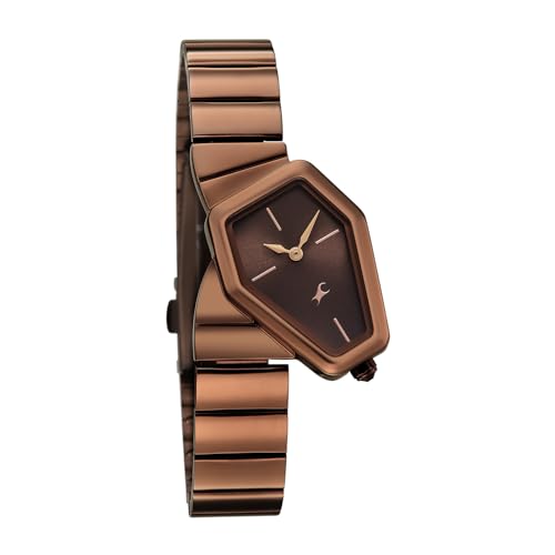 Image of Fastrack Wild Viper-Inspired Unique Shaped Brown Dial IP Brown Stainless Steel Strap Watch for Women - 6323QM01