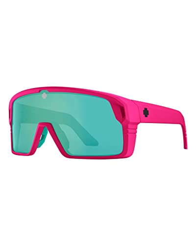 SPY Optic Monolith, Cylindrical Shield Sunglasses, Color and Contrast Enhancing Lenses, Matte Neon Pink - Happy Bronze Light Green Spectra Mirror Lenses