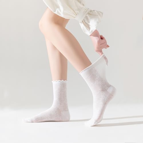 Mcool Mary Women's Ruffle Socks Mesh Cool Casual Lace Cotton Crew Summer Ultra Thin Frilly Ankle Socks for Women 6 Pairs2