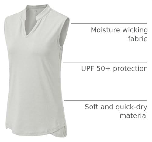 Image of BGOWATU Women's Golf Polo T-Shirts Sleeveless V Neck Collarless Tennis Shirts UV Protection Quick Dry Lightweight