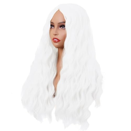 Image of MapofBeauty 28 Inch /70 cm Long Wavy Middle Part with No Bangs Synthetic Fiber Curly Fashion Women Party Cosplay Wig (White)