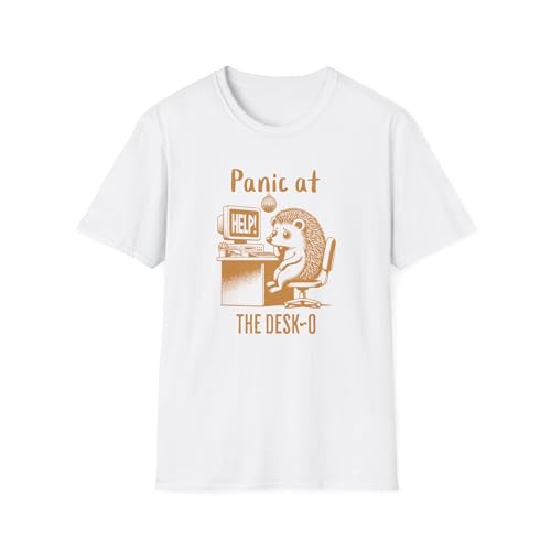 T-shirt Panic at The Desk-o en coton avec motif de hérisson stressé au bureau pour homme et femme