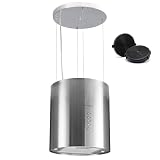KLAMER Inselabzugshaube Edelstahl, 536 m³/h, Dunstabzugshaube Freihängend Umluft und Abluft, Abzugshaube Inselhaube A++, 3 Stufen, LED, Aktivkohlefilter, Leise