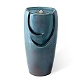 Glitzhome 29.25" Outdoor Garden Fountain Ceramic Jar Water Fountain with LED Lights and Pump Cascading Waterfall Vase Fountain for Patio Garden Yard Porch,Turquoise
