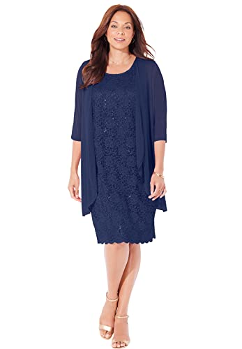 Catherines Women's Plus Size Sparkling Lace Jacket Dress