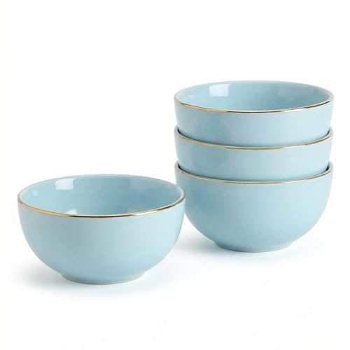 Tikooere Cereal Bowls, 24 oz Ceramic Bowls Set of 4, Stoneware Bowl Set for Salad, Kitchen, Soup, Dessert, Ramen, Dishwasher and Microwave Safe, Skyblue