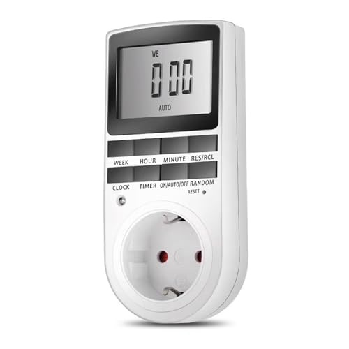 CABLEPELADO - Temporizador Digital para Enchufe – 10 Programas Diarios, Modo Aleatorio Antirrobo, Memoria de 100 Días, Potencia Máxima 3680W, 230V / 16A, con Batería de Respaldo