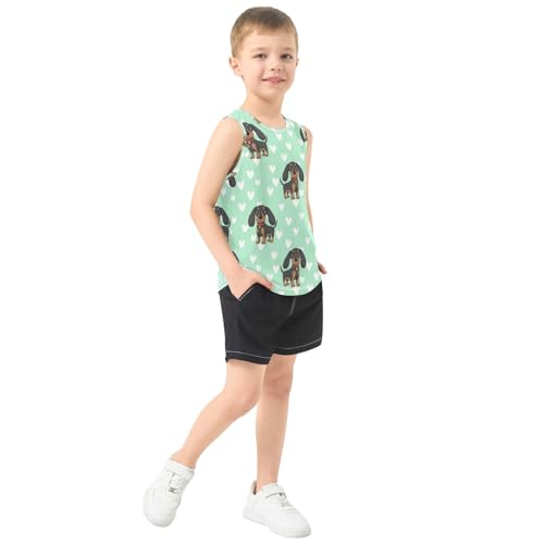 J JOYSAY Valentine Dog Green Boys Tank Top Sleeveless Muscle Shirts Quick Dry Active Sport Workout Kids T-Shirts 3-15T4