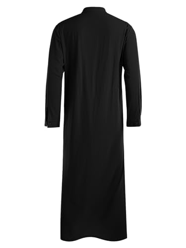 Jacansi Muslim Thobe for Men Kaftan with Pockets Button Down Long Gown Men's Arab Thobe Long Sleeve3