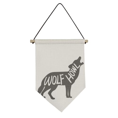 Drapeau en toile loup noir : décoration murale suspendue nature