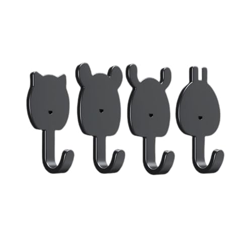 HIRAIDAI Gancho Autoadhesivo De Acero Inoxidable Organizador De Almacenamiento De Cocina Con 4 Ganchos De Animales Sin Perforaciones, Color Negro