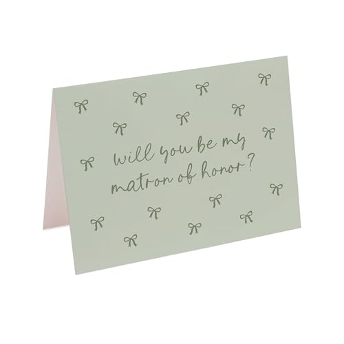 Sage Green Matron of Honor Proposal Card - Will you be my matron of honor - Gift note for bridal party - Bows - Sister, Best Friend - One Card with Envelope - Blank Inside (Matron of Honor)